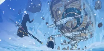 Trafalgar Law manipula um navio com ROOM em Punk Hazard