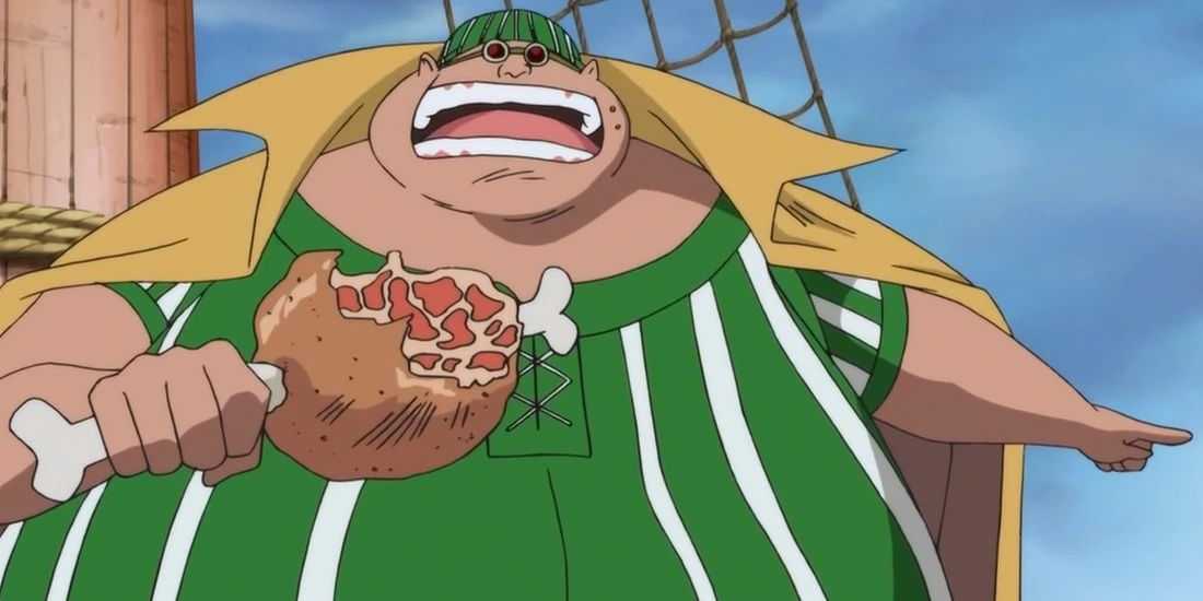 Lucky Roux com uma peça de carne em One Piece
