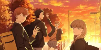 Minato, Yota, Miki e Koyuki no caminho da escola ao pôr do sol
