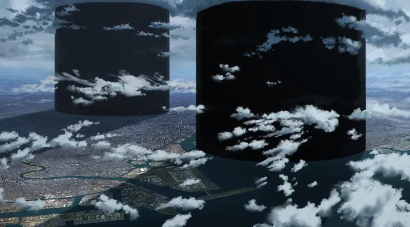 Barreiras escuras das colônias vistas sobre a cidade em Jujutsu Kaisen