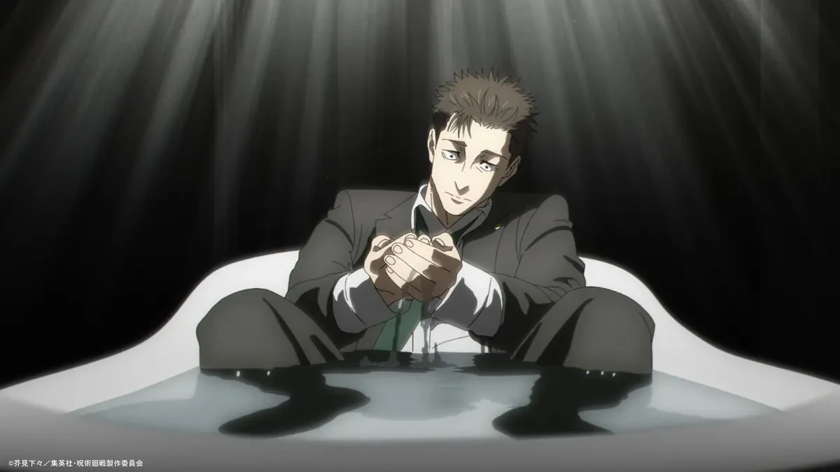 Hiromi Higuruma sentado em uma banheira no episódio 55 de Jujutsu Kaisen