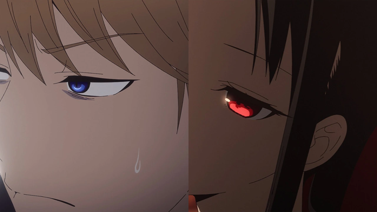 Composição com Miyuki Shirogane à esquerda e Kaguya Shinomiya à direita