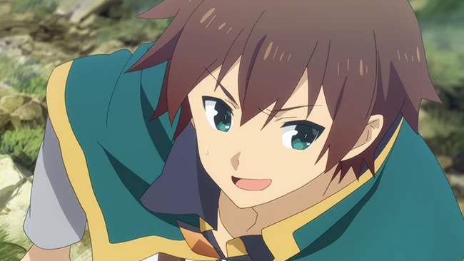 Kazuma protagoniza a comédia de fantasia isekai KonoSuba.
