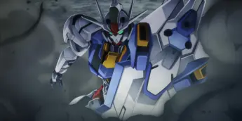 Gundam Aerial em uma cena de The Witch from Mercury, exemplo de anime mecha