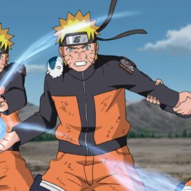 Naruto e seus clones preparam um jutsu em Shippuden