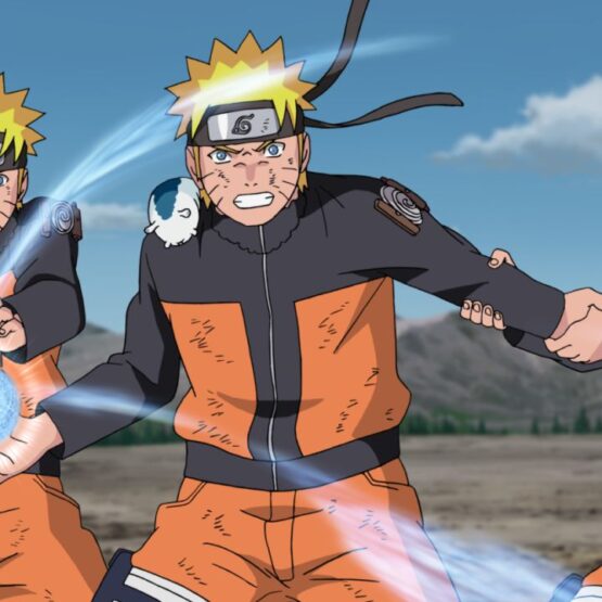 Naruto e seus clones preparam um jutsu em Shippuden