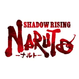 Logotipo oficial de Naruto Shadow Rising em vermelho sobre fundo branco.