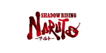Logotipo oficial de Naruto Shadow Rising em vermelho sobre fundo branco.