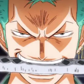 Zoro com uma espada na boca em One Piece