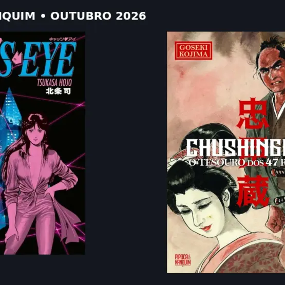 Capas brasileiras de Cat’s Eye 1 e Chushingura 2, lançamentos da Pipoca & Nanquim para outubro de 2026