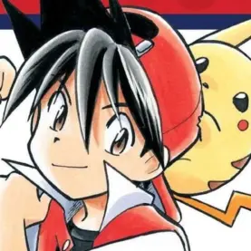 Red ao lado de Pikachu em uma ilustração de Pokémon Adventures