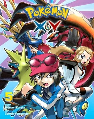 Capa do volume 5 da edição em inglês de Pokémon X e Y, com X, Y, Xerneas e Yveltal