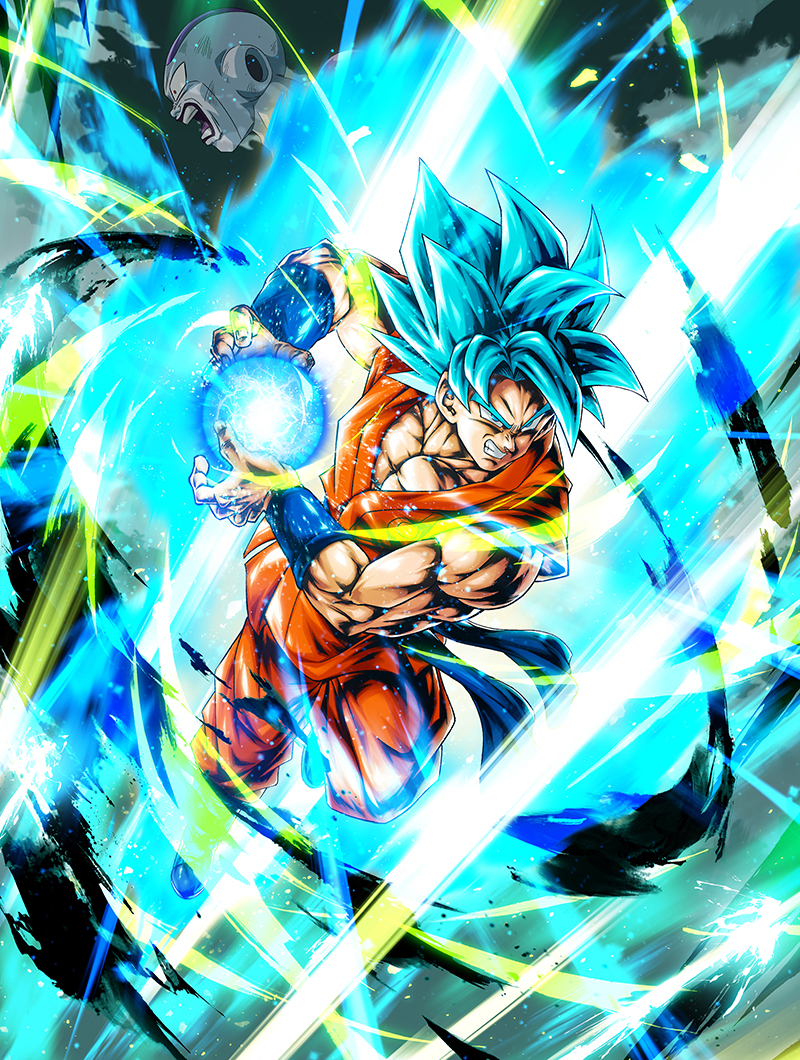 Goku Super Saiyajin Blue em ilustração oficial de Dragon Ball Legends