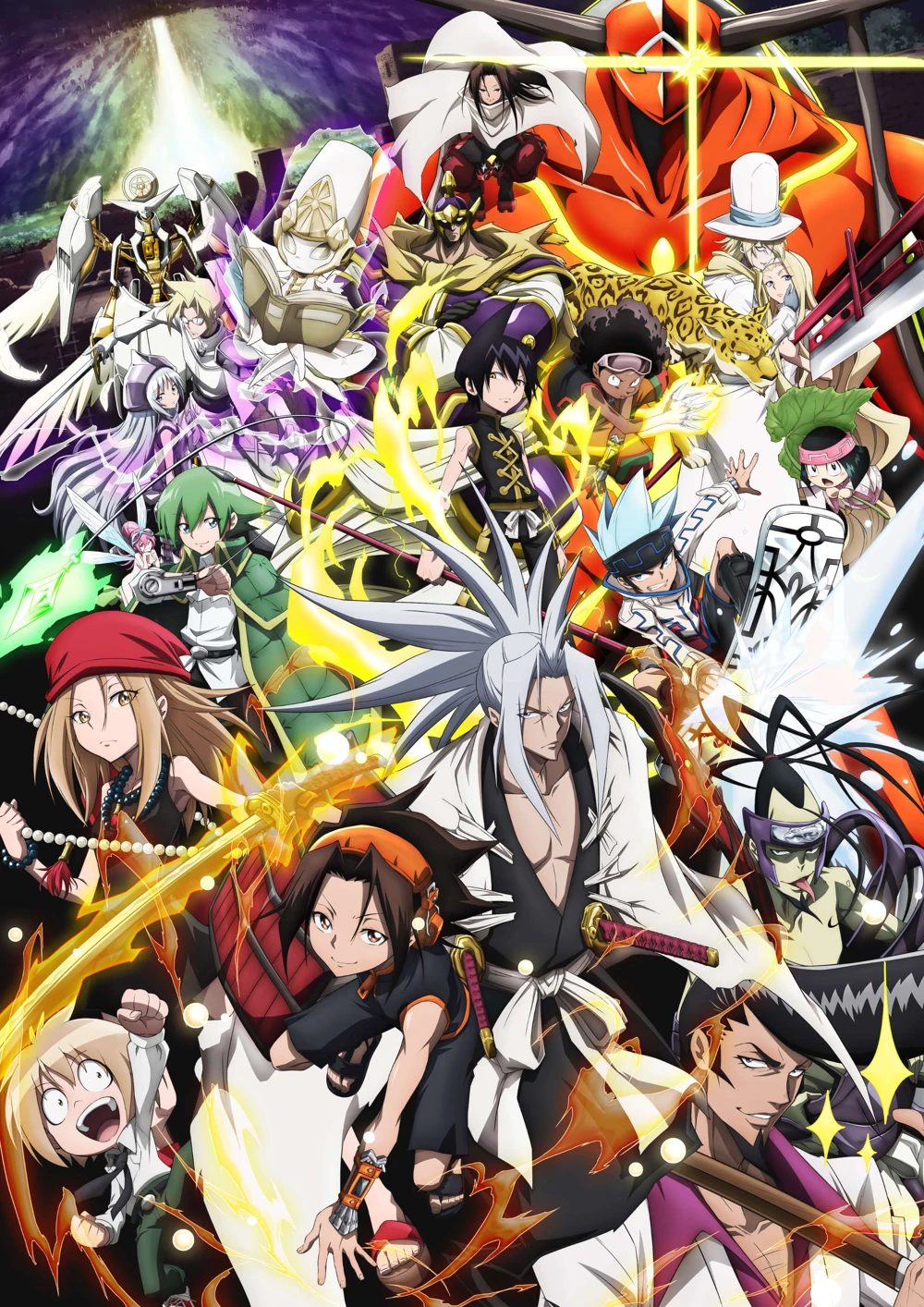 Yoh e outros personagens em arte da adaptação de Shaman King de 2021