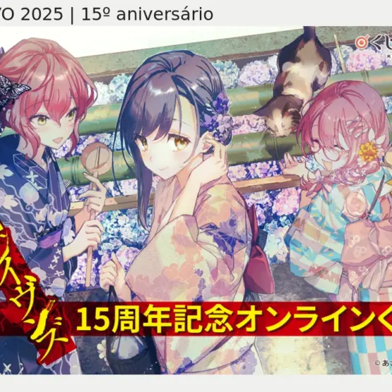 Personagens de Tokyo Ravens em yukata na arte de arquivo da campanha de 15º aniversário de 2025