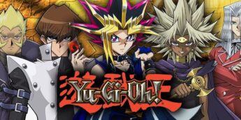 Yugi, Kaiba, Marik, Pegasus e Bandit Keith na arte de Yu-Gi-Oh! Duel Monsters